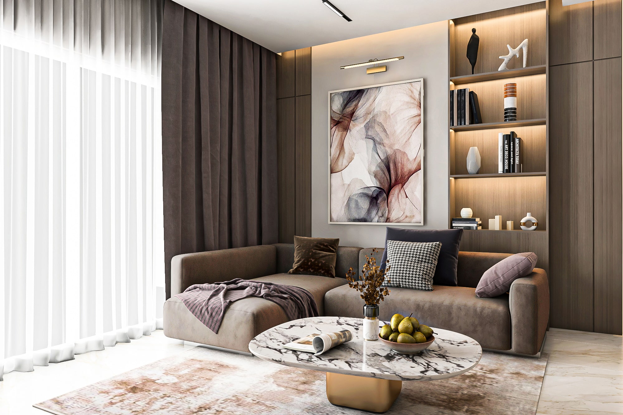 تصميم ريسبشن فاخر بإضاءة طبيعية وإطلالة على الحديقة