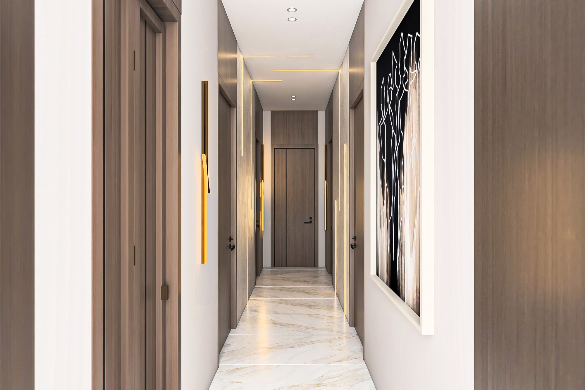 تصميم ريسبشن فاخر مع مكتبة حائطية وأرفف ديكور