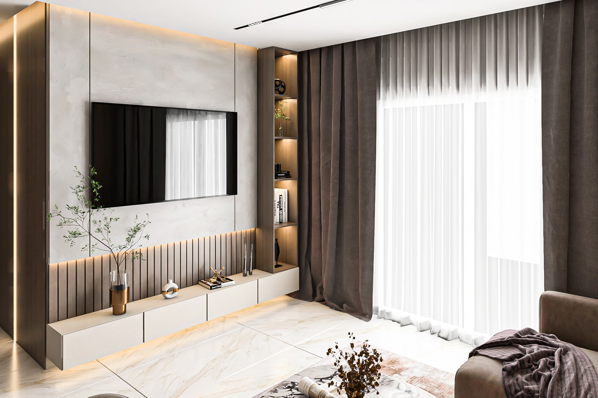 ديكور ريسبشن رخام فاخر مع تصميم حديث للأثاث