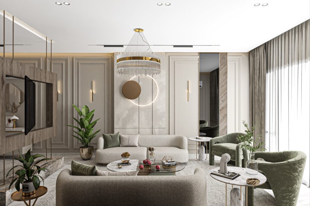 تصميم ريسبشن فاخر مودرن بتشطيبات فخمة في كمبوند المروج