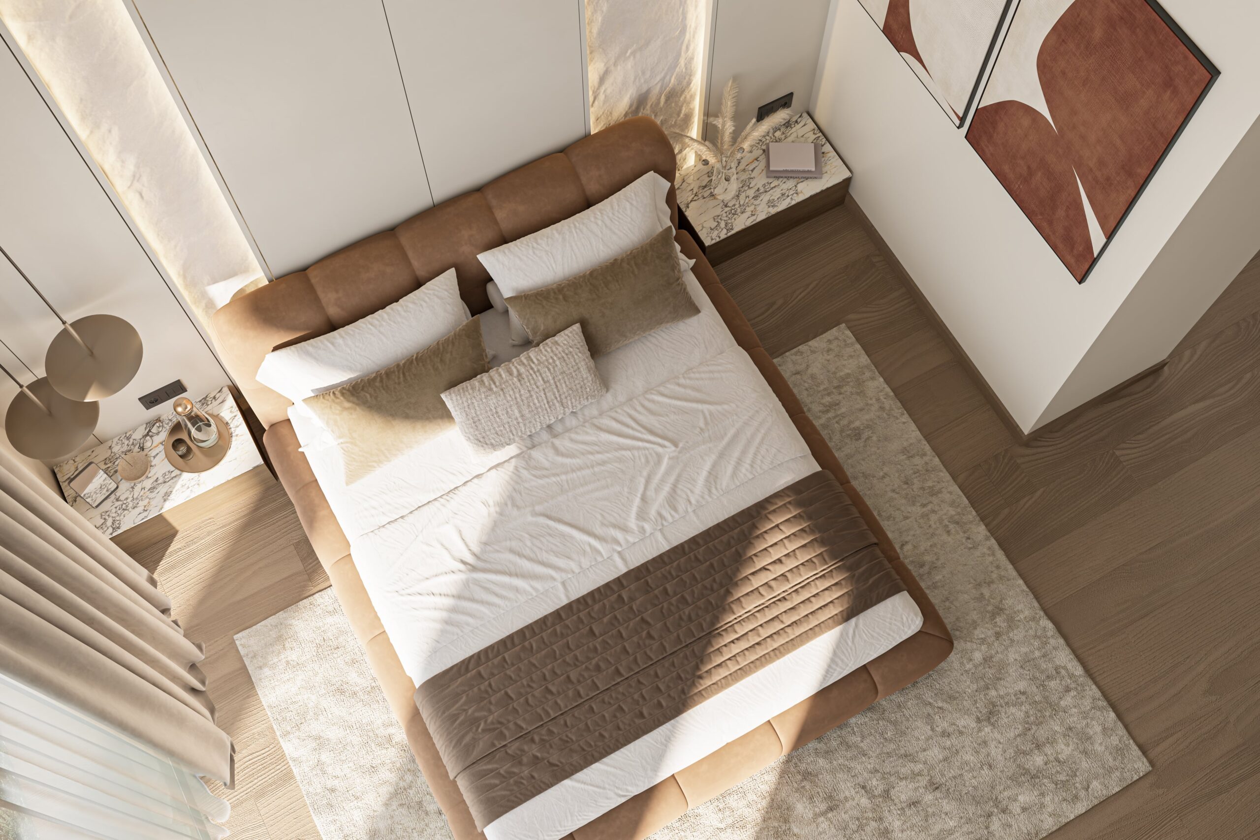 Elegant luxury bedroom interior with cozy lighting and refined décor.