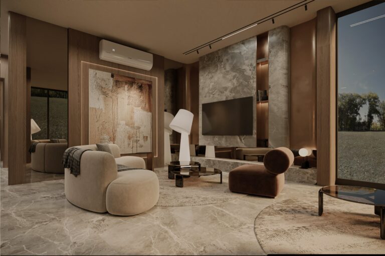 تصميم ريسبشن فاخر مودرن داخل فيلا بكمبوند زيزينيا في التجمع الخامس New Cairo