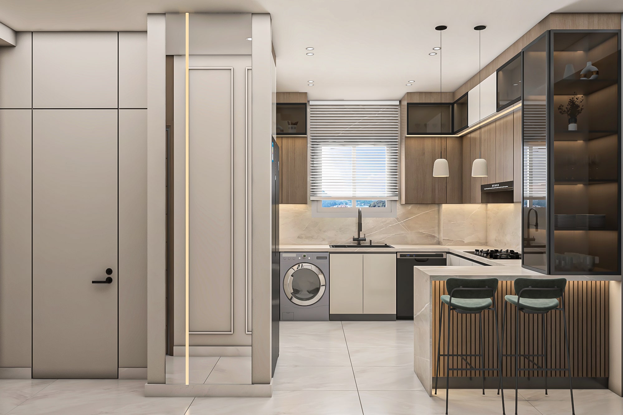 Luxury modern kitchen with premium finishing in Lotus Compound.