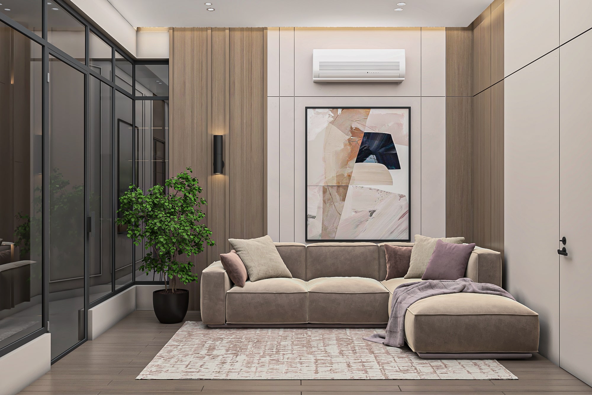 Luxury living room with modern interior design and premium finishing in Lotus Compound.