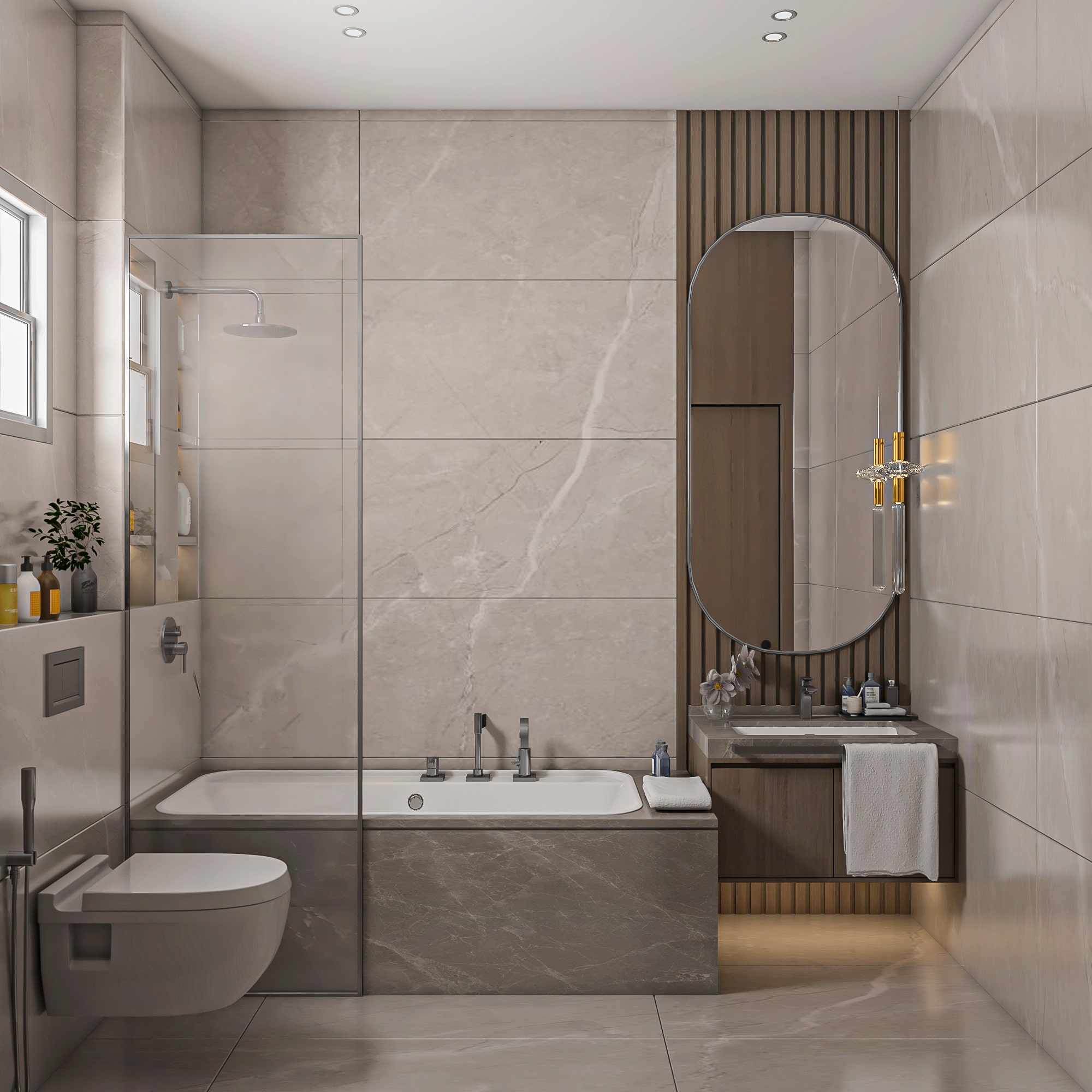 Luxury master bathroom with premium materials in Lotus Compound.