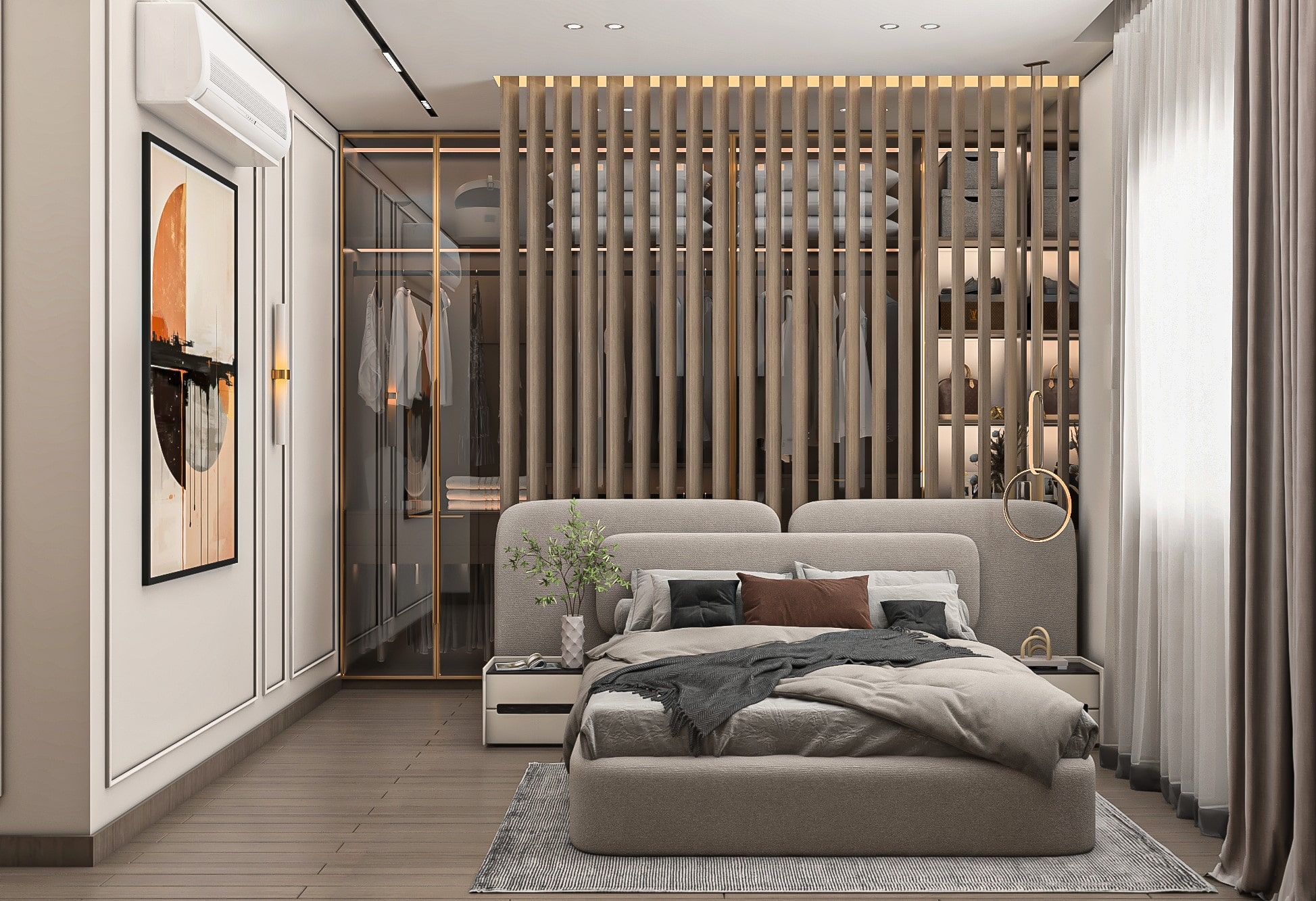 Luxury master bedroom with elegant modern interior design in Lotus Compound.