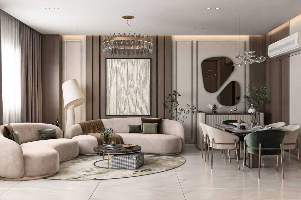 Luxury reception interior design in Compound Lotus with premium modern finishing.
