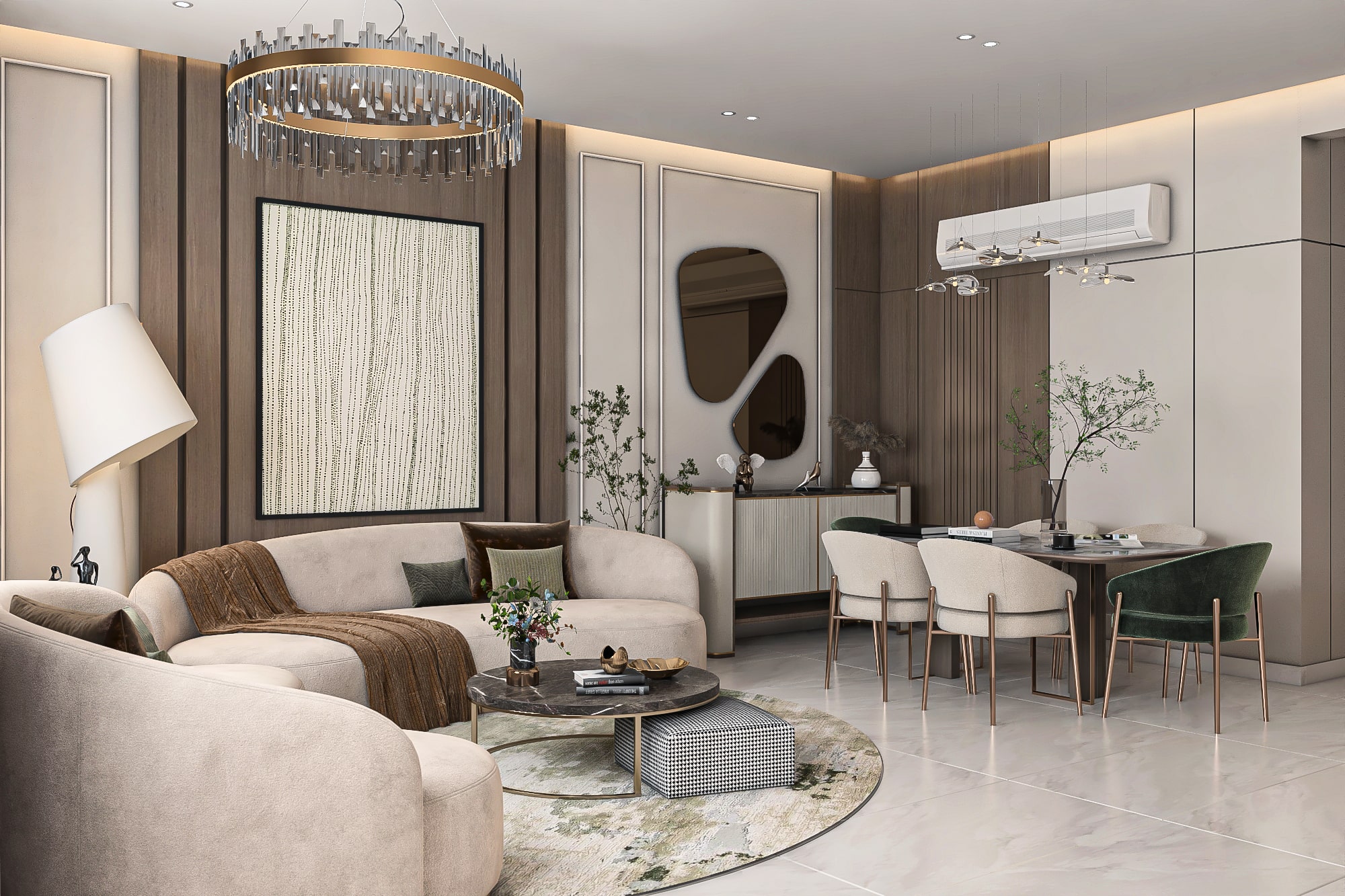 Modern luxury reception with high-end interior finishing in Lotus Compound.