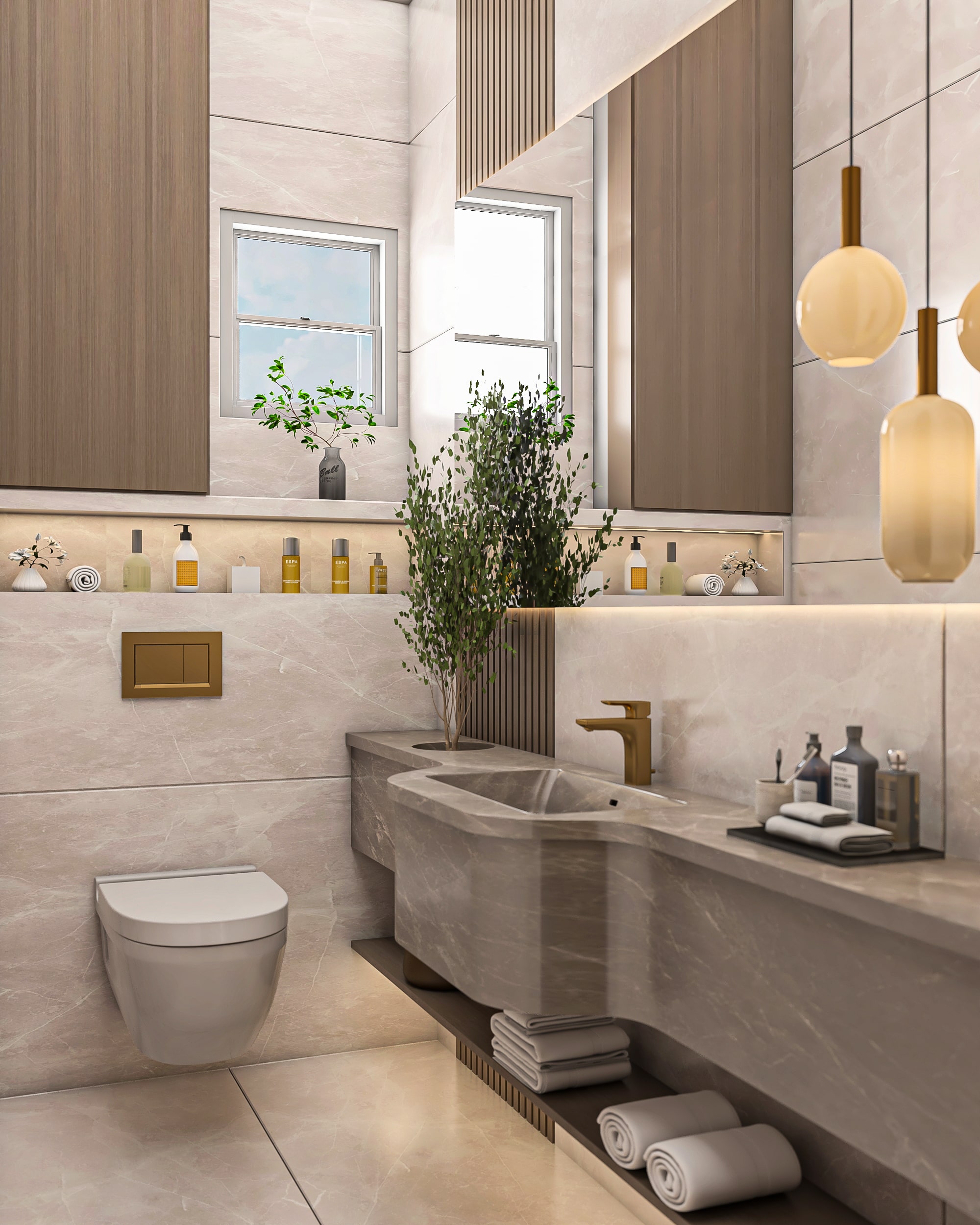 Modern bathroom with premium materials in Lotus Compound.