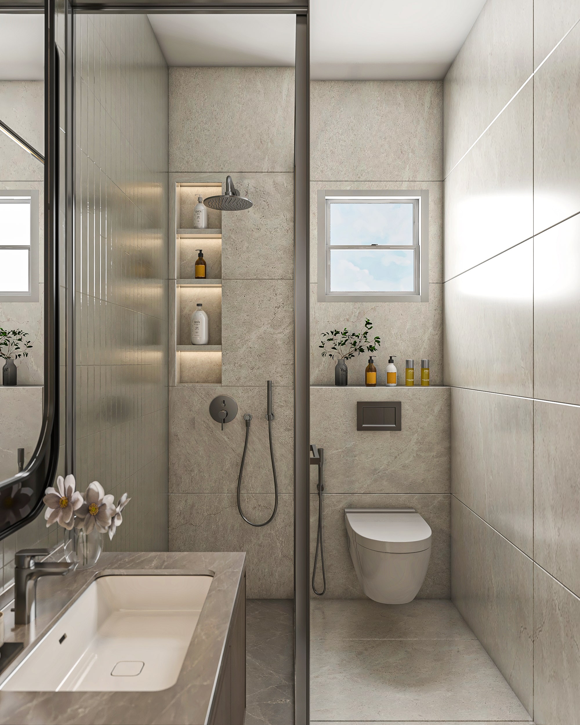 Elegant modern guest bathroom interior with luxury finishing in Lotus Compound.