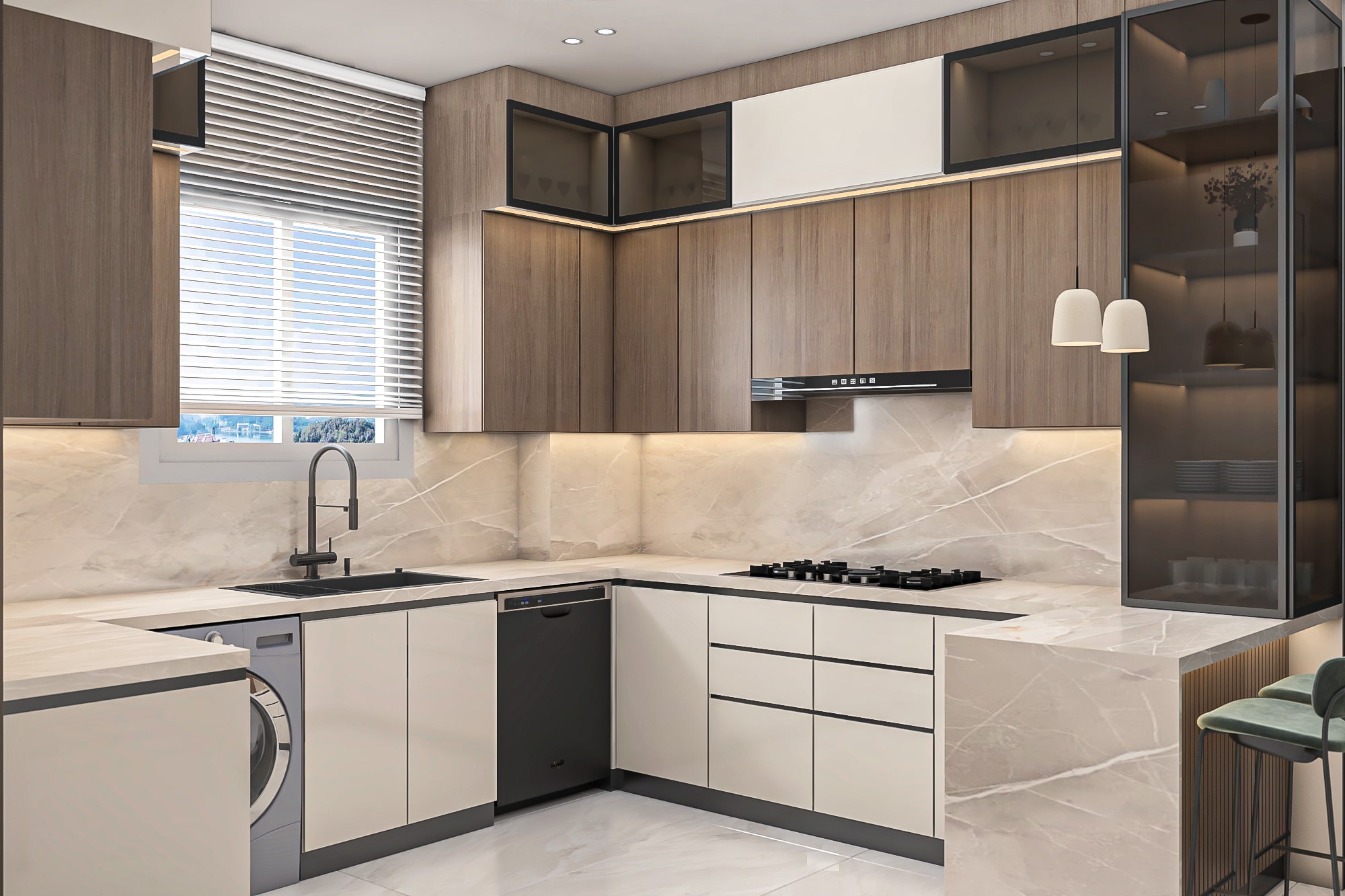 Modern kitchen interior with elegant finishing in Lotus Compound.