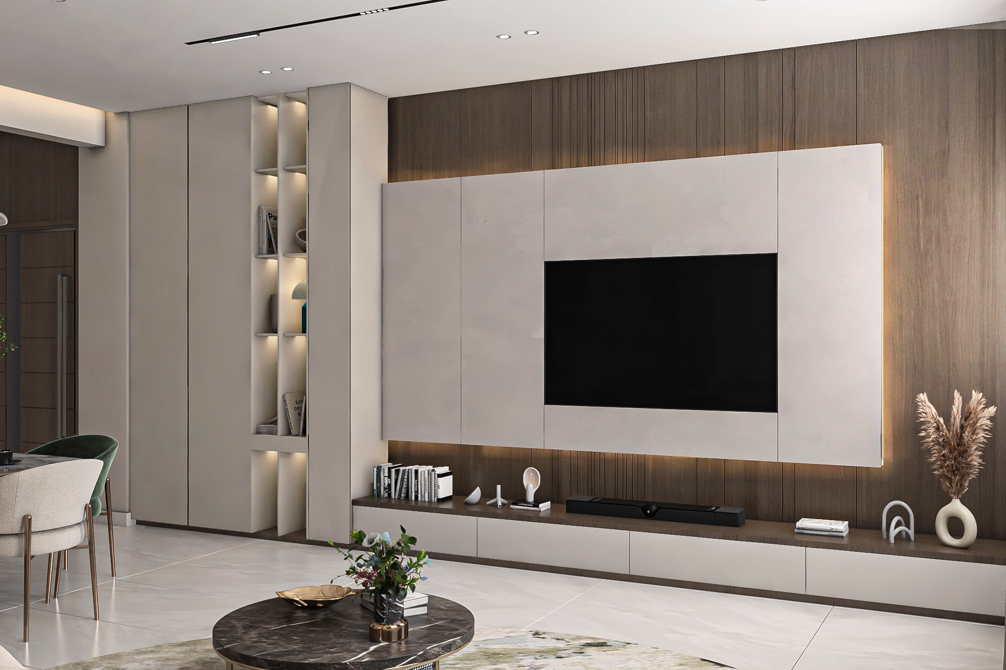 Elegant modern luxury reception design with premium finishing in Lotus Compound.